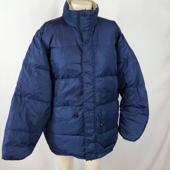 FILA SPORT ~ MENS XL ~ LARGE DOWN PUFFER JACKET COAT REVERSIBLE TAN BLUE - Picture 1 of 9